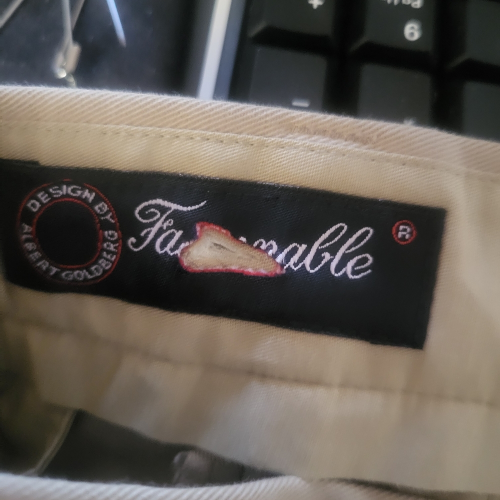 Faconnable Men's Beige Dress Pants with Black Logo Waistband